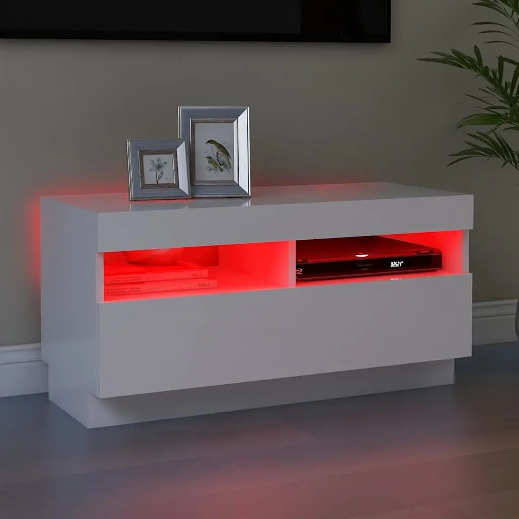 White TV Cabinet with RGB LED Lights Media Storage Unit 80x35x40cm