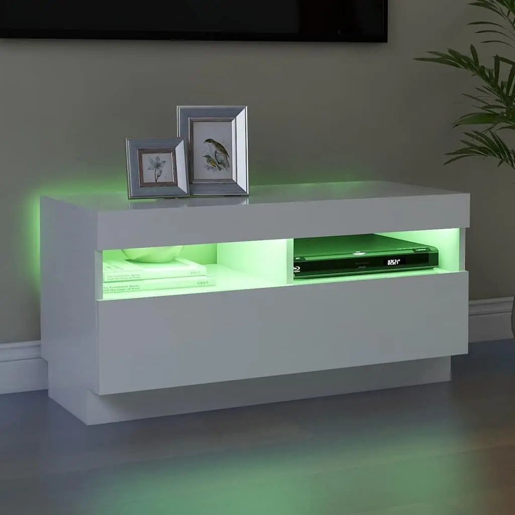 White TV Cabinet with RGB LED Lights Media Storage Unit 80x35x40cm