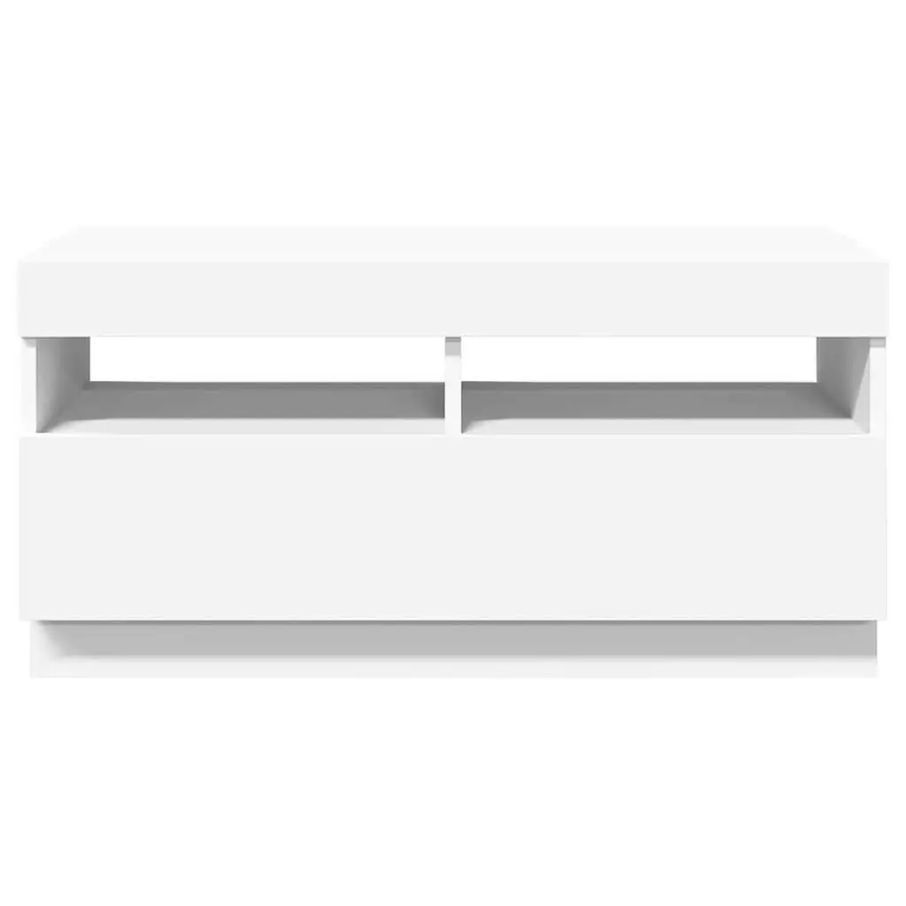White TV Cabinet with RGB LED Lights Media Storage Unit 80x35x40cm