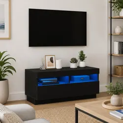 Stylish Black Media Stand with LED Lighting 80x35x40cm