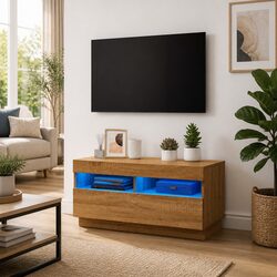 Elegant Brown Media Stand with Ambient RGB Lighting