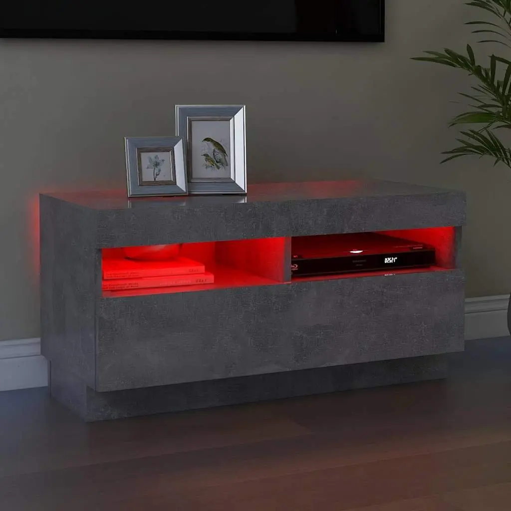TV Cabinet with RGB LED Lights Grey Concrete Modern Media Storage Stand Unit