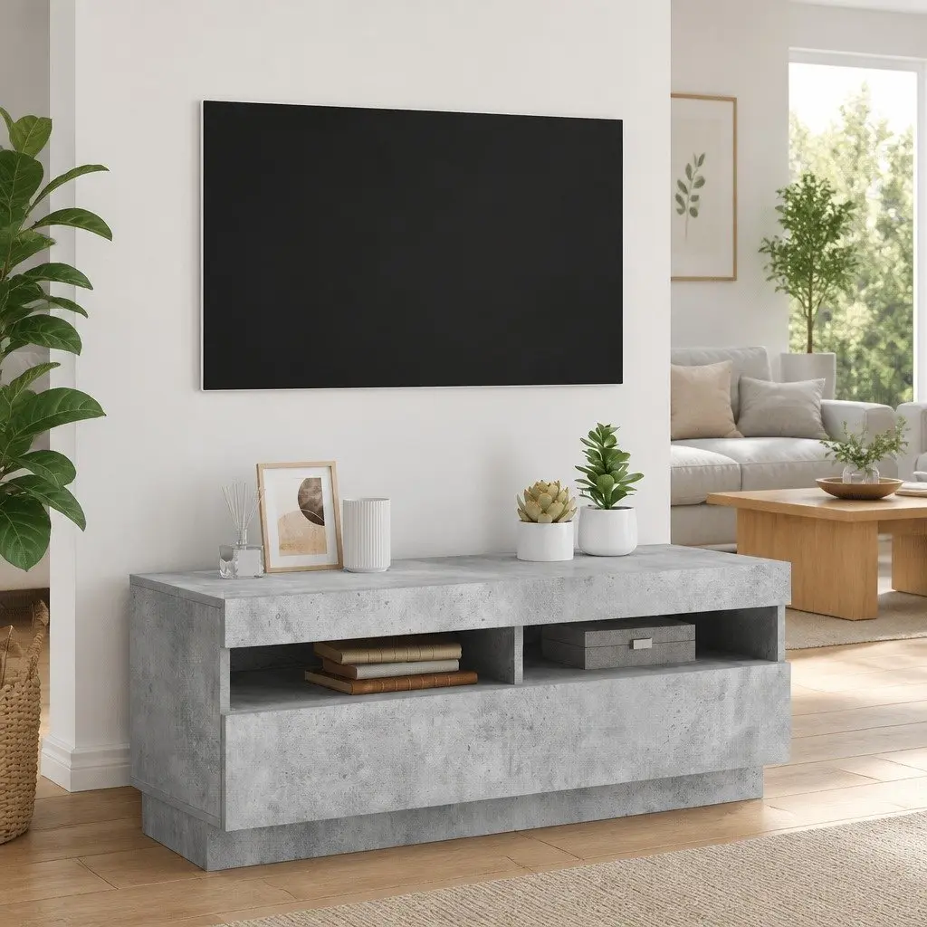 TV Cabinet Grey with RGB LED Lights Media Storage Unit