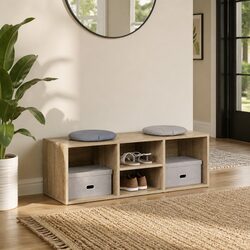 Shoe Storage Bench Brown 4 Compartment Organiser Seating Entryway Furniture