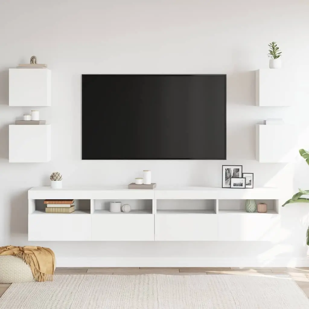 Wall Mounted TV Cabinet Set 4 Pieces Storage Compartment Modern Style