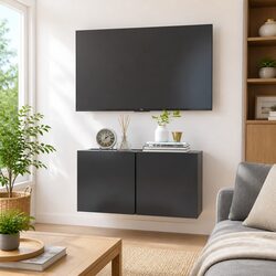 Wall Mounted TV Cabinet Grey Modern Living Room Storage Unit Shelves
