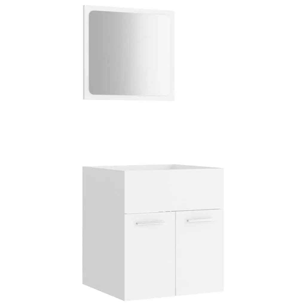 Bathroom Furniture Set 2 Piece White Engineered Wood Cabinet Mirror Storage