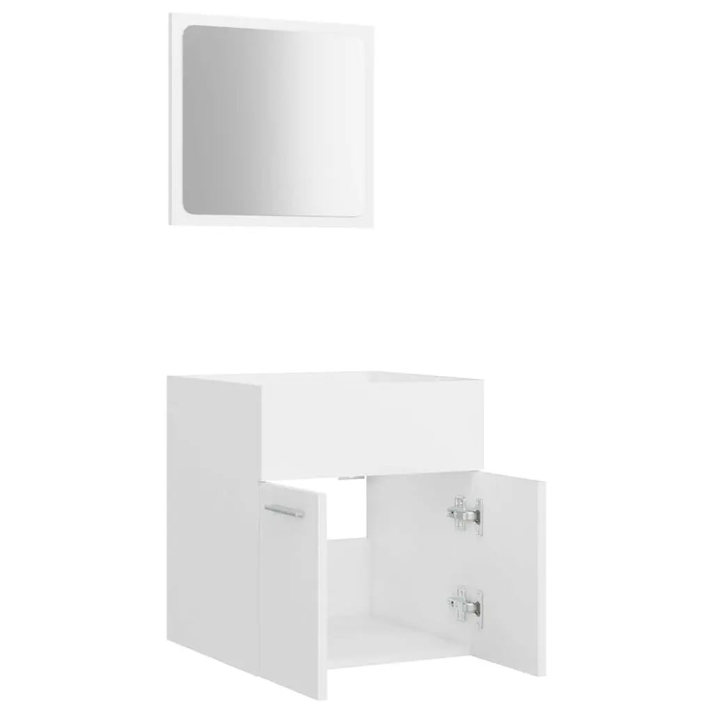 Bathroom Furniture Set 2 Piece White Engineered Wood Cabinet Mirror Storage