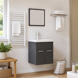 Modern Bathroom Storage Set with Mirror in Grey