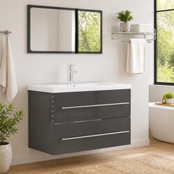 Modern 2-Piece Grey Bathroom Furniture Set with Mirror
