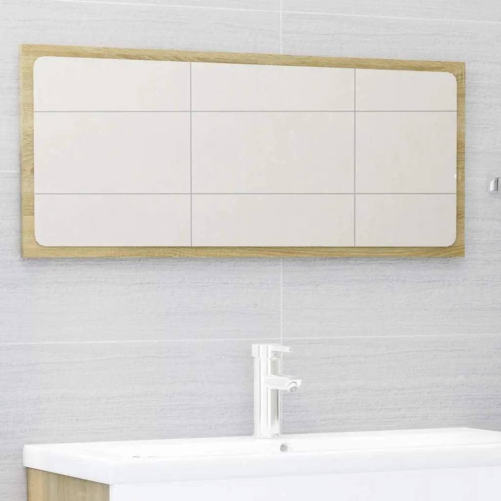 White Sonoma Oak Engineered Wood Bathroom Set 2 Piece Cabinet with Mirror