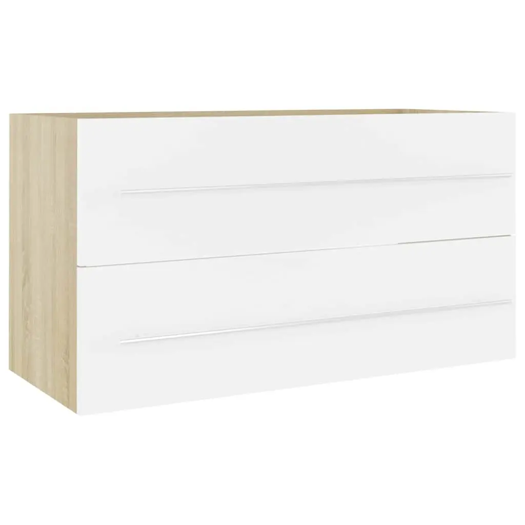 White Sonoma Oak Engineered Wood Bathroom Set 2 Piece Cabinet with Mirror