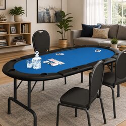 Poker Tabletop 10-Player Folding Games Table Blue Casino-Grade Felt Cup Holders