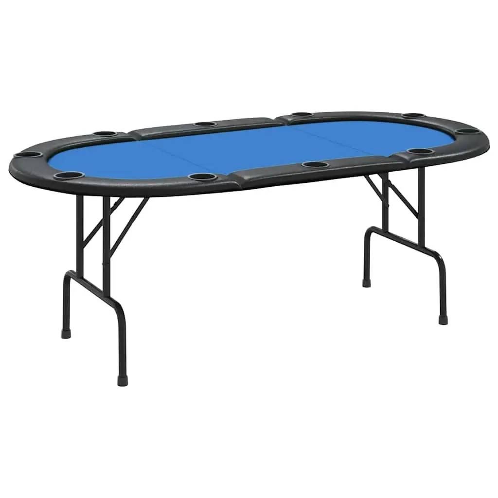 Poker Table 10 Player Folding Casino Style Blue 207x106x76cm Felt Surface