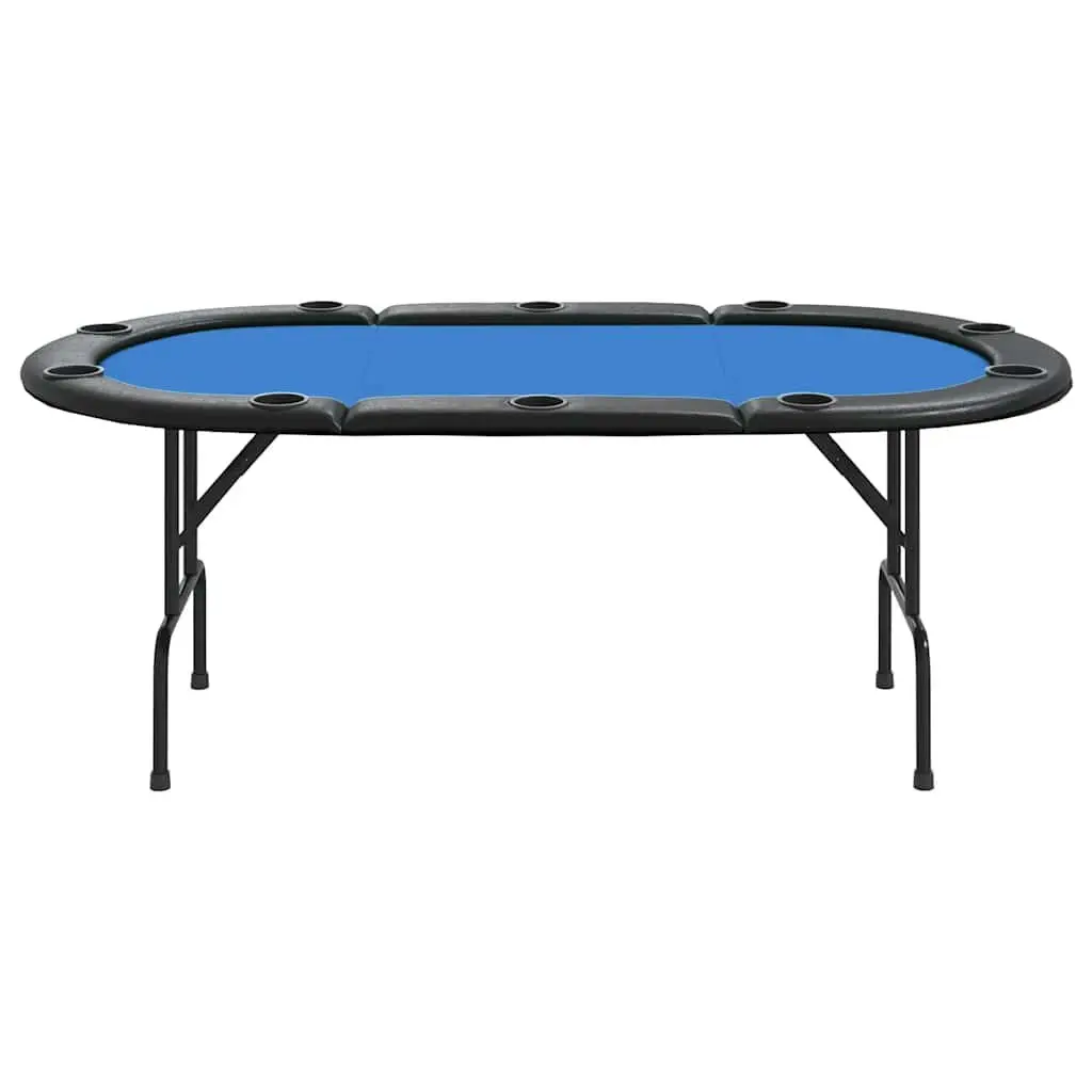 Poker Table 10 Player Folding Casino Style Blue 207x106x76cm Felt Surface