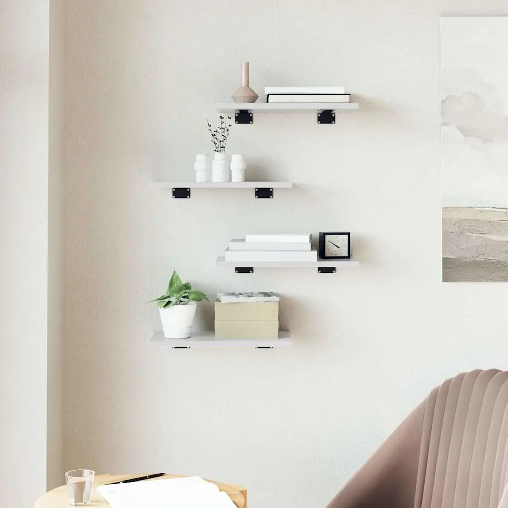 Bookshelf Boards 40x20x1.5 cm White High Gloss Engineered Wood Storage 4 Piece