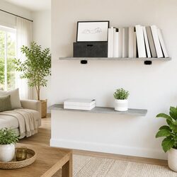 Bookshelf Boards Grey 4 Piece Set Wall Mounted Storage Shelves Engineered Wood
