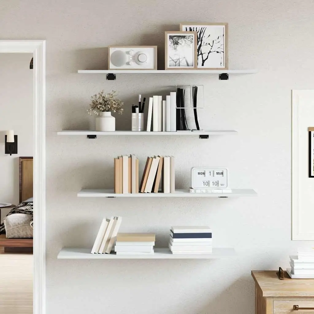 Floating Bookshelf Boards 4 Pieces White Wall Mount Storage Shelves