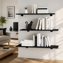Space-Saving Black Floating Shelf Boards Set of 4