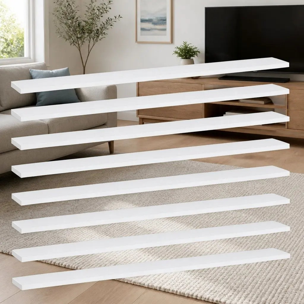 Bookshelf Boards 8 Piece White Floating Shelves Engineered Wood Storage Wall Mount Display