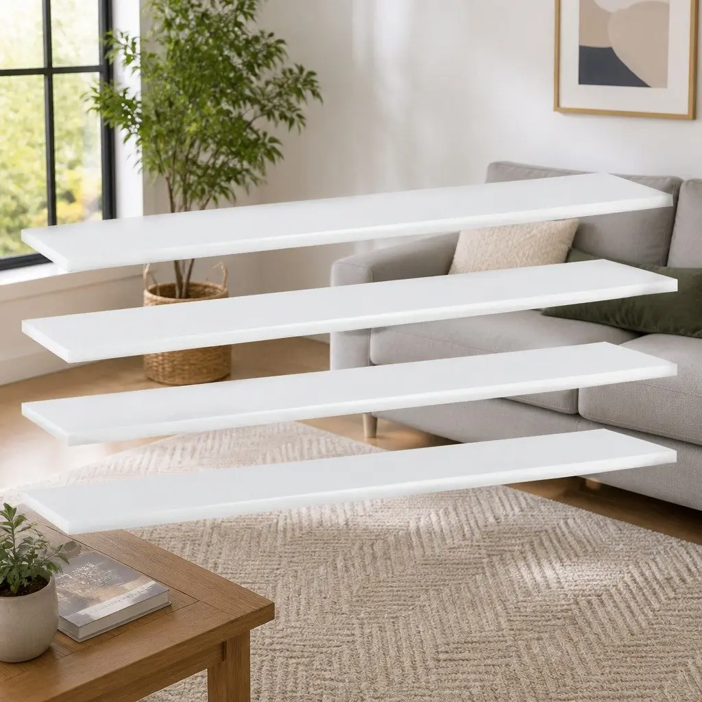 Floating Shelf Boards Set 4 Piece White Wall Mount Storage Display Organizer
