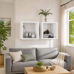 Wall Cabinet 2 pcs White 37x37x37 cm Engineered Wood Floating Shelves Storage
