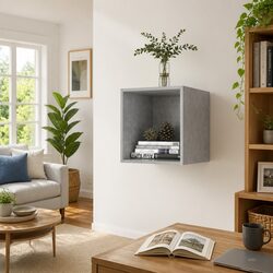 Wall Cabinet Grey Floating Storage Shelf Cube Engineered Wood Home Decor