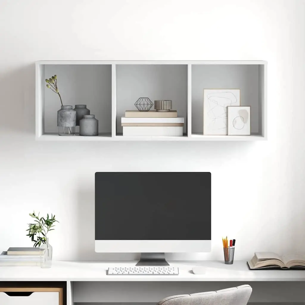 Wall-mounted TV Cabinet White 3 Compartments Storage Unit Display Organiser
