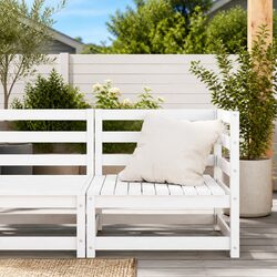 Garden Corner Sofa White Solid Pinewood Outdoor Sectional Modular Lounge Seating