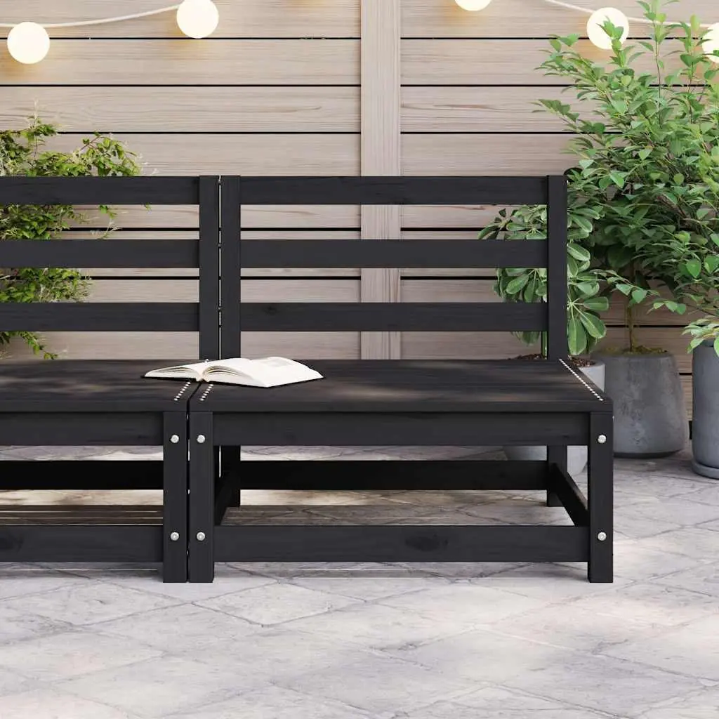 Outdoor Garden Middle Sofa Sectional Black Solid Pinewood Modular Lounge Seating