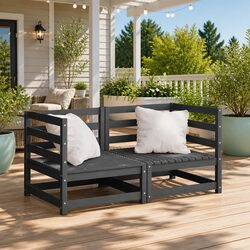 Outdoor Corner Sofa 2 pcs Garden Sectional Lounge Set Grey Pinewood Modular