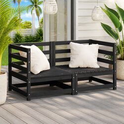 Outdoor Corner Sofa 2 pcs Black Solid Pinewood Garden Sectional Seating Lounge