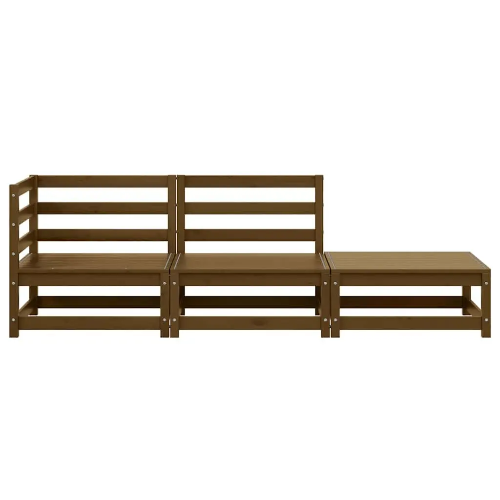 Outdoor Sectional Sofa 3 Piece Garden Lounge Set Brown Pinewood Modular Patio