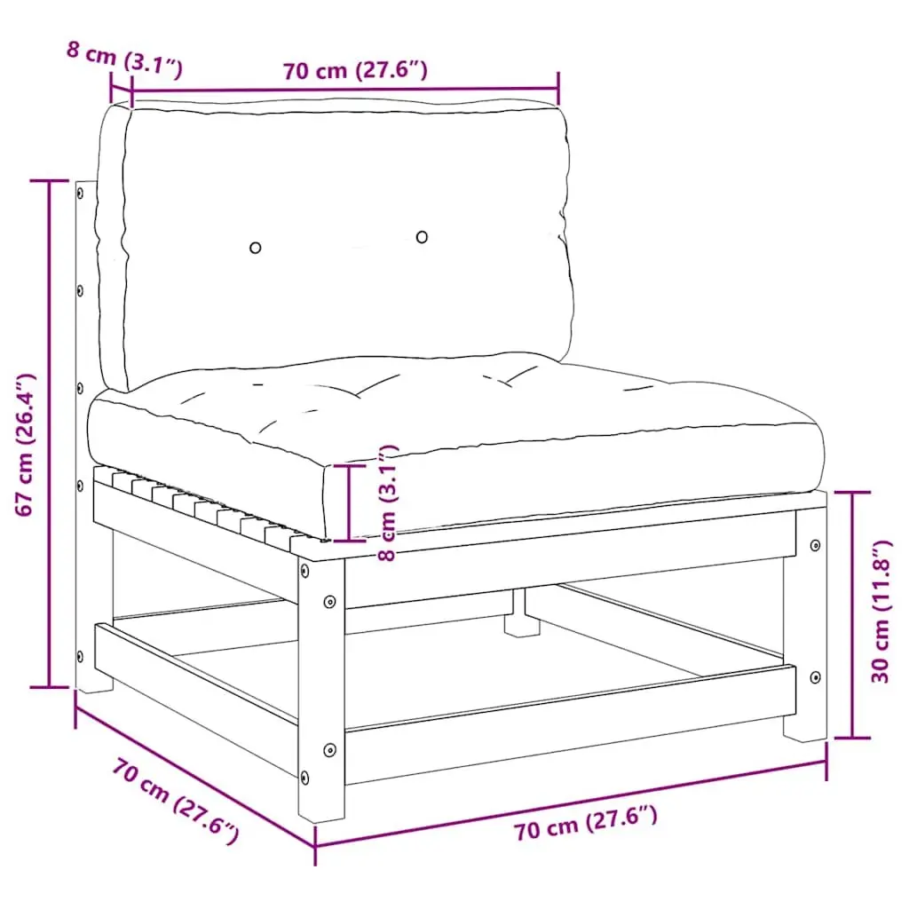 Garden Middle Sofa Modular Outdoor Sectional Unit Grey Solid Pinewood with