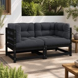Garden 2-Seater Sofa with Cushions Black Outdoor Patio Furniture Sectional