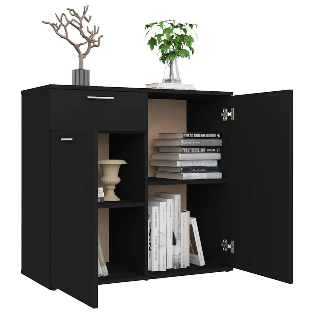 Sideboard Cabinet Black 2 Doors 1 Drawer Minimalist Storage Furniture