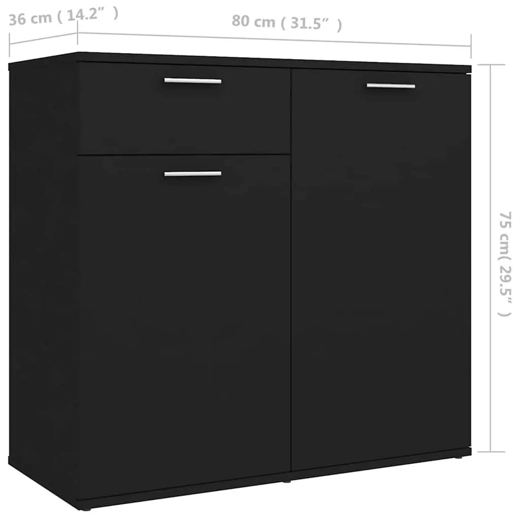 Sideboard Cabinet Black 2 Doors 1 Drawer Minimalist Storage Furniture