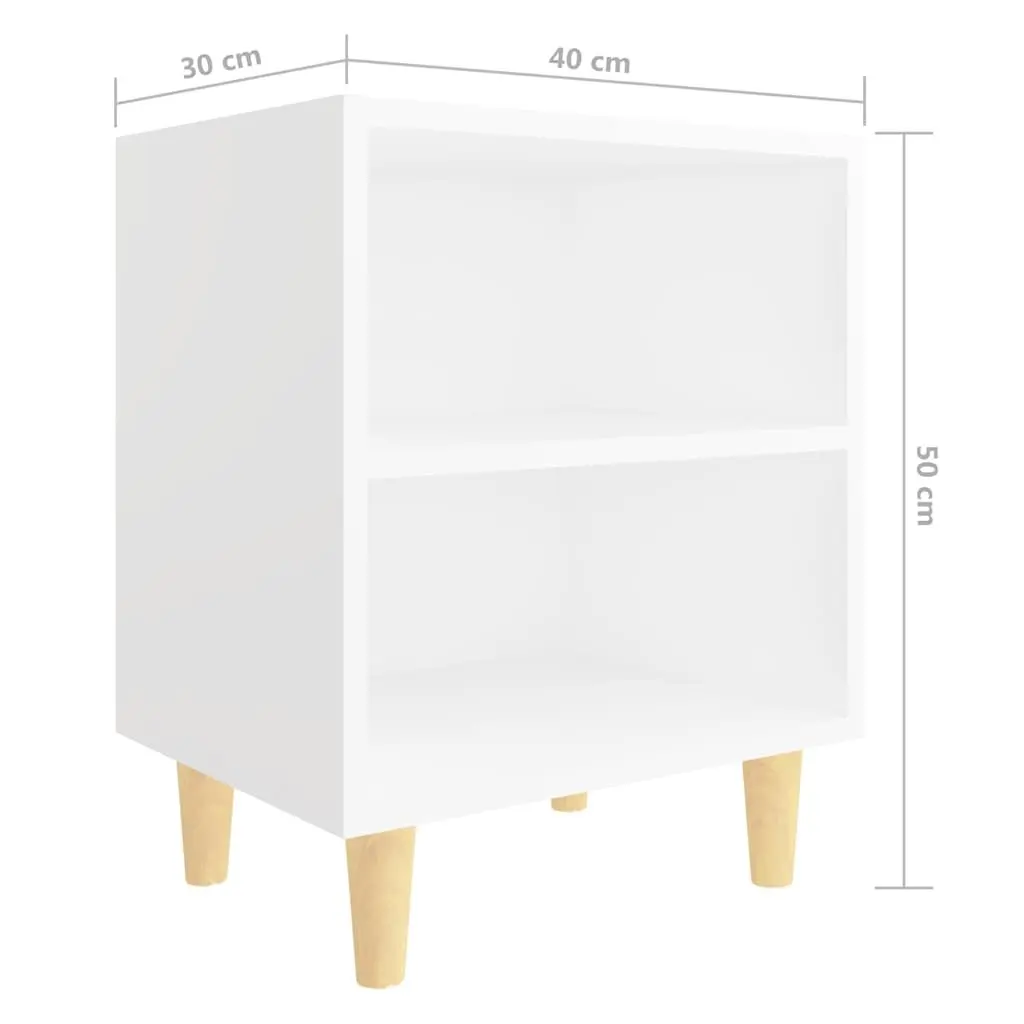 Bedside Table White Storage Cabinet Nightstand Wooden Legs Two Shelves