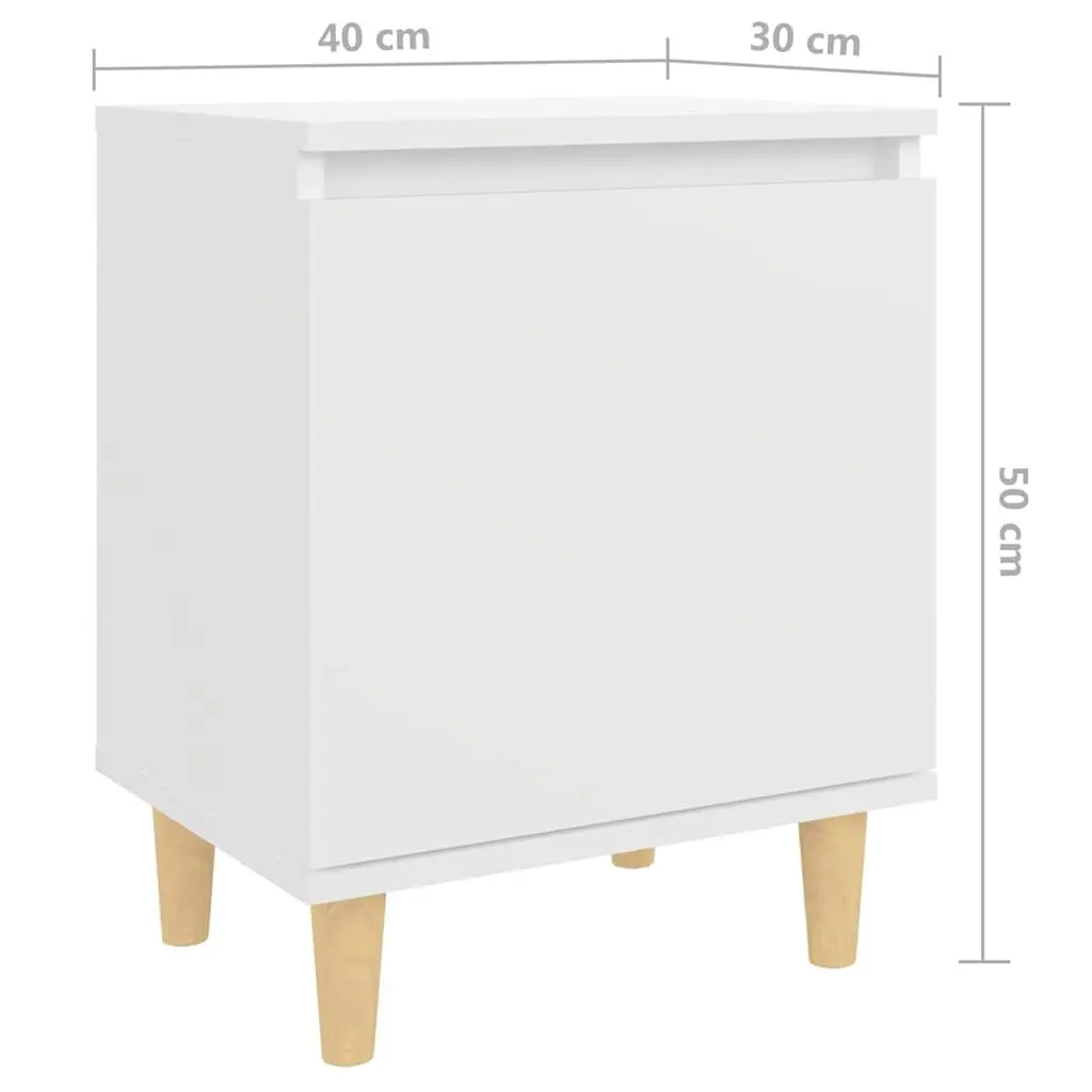 Bedside Table Nightstand White Storage Cabinet with Solid Wood Legs 2 Pieces