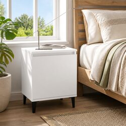 Bedside Table White Metal Legs Nightstand Cabinet Storage Compartment 40x30x50cm