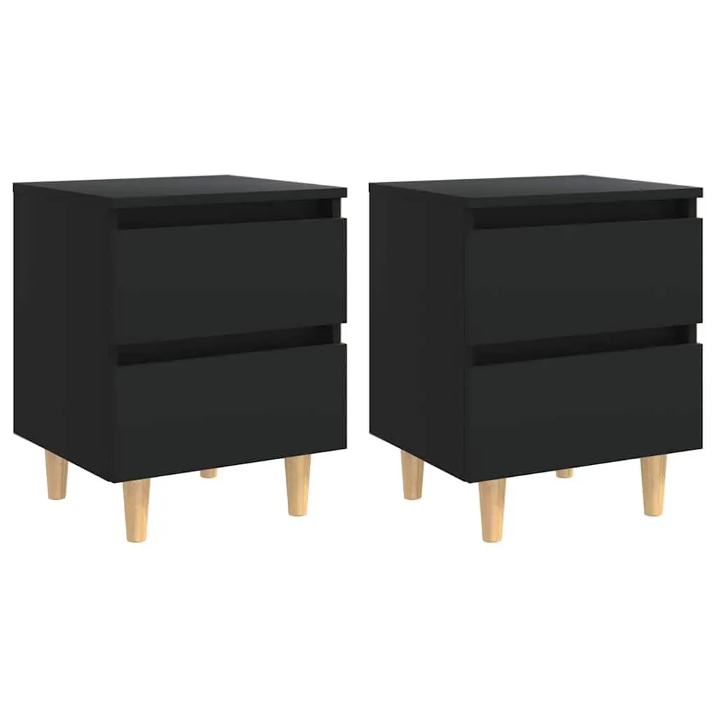 Black Bedside Table 2-Piece Set with Two Drawers Storage Cabinet Nightstand