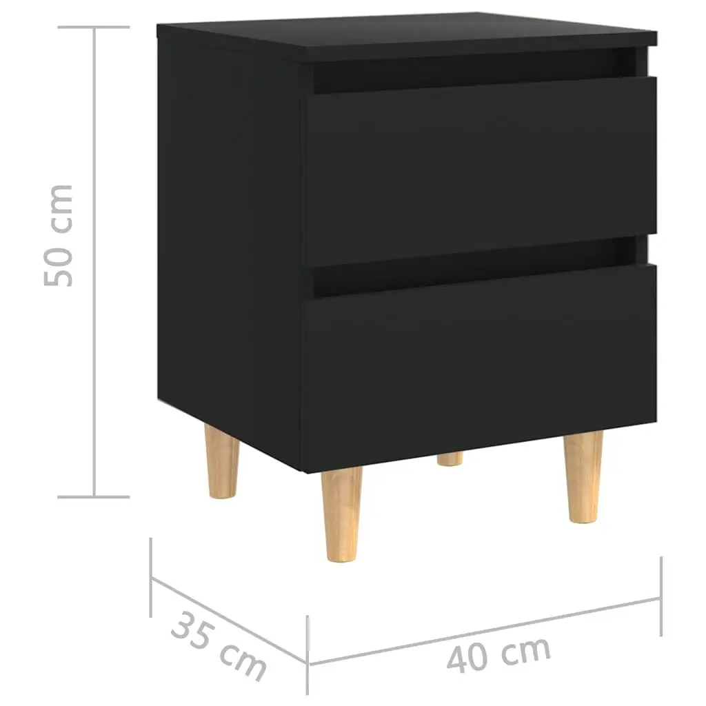Black Bedside Table 2-Piece Set with Two Drawers Storage Cabinet Nightstand