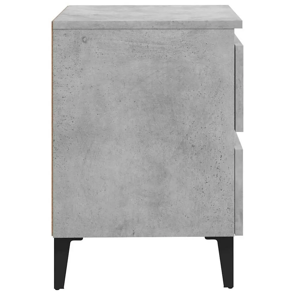 Grey Concrete Engineered Wood Bedside Table with Two Drawers for Essential Storage