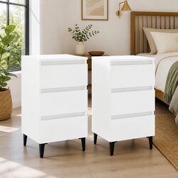 Stylish White Nightstands with Metal Legs – Set of 2