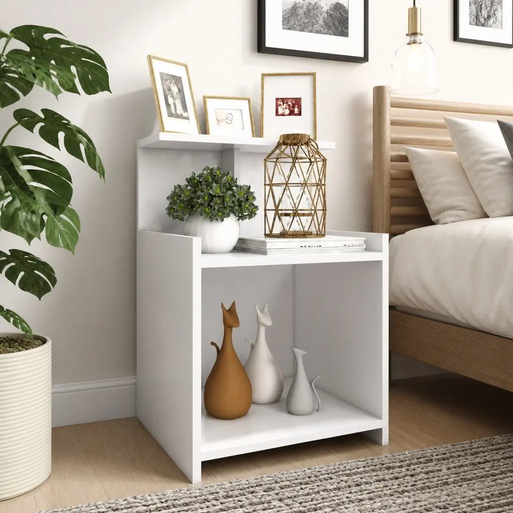 Bedside Tables 2 pcs White Nightstands 3 Open Shelves