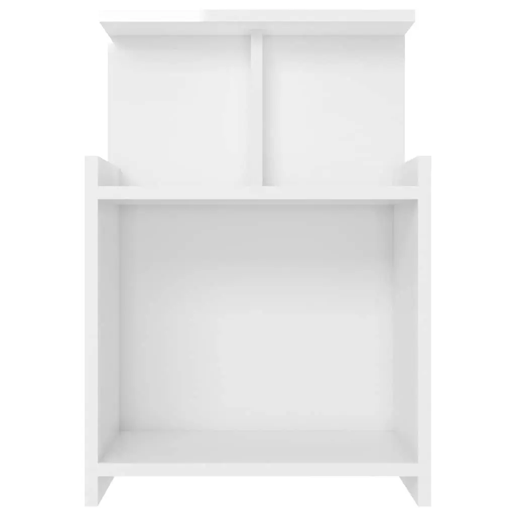 Bedside Table White High Gloss 3 Open Shelves Sturdy Construction Easy to Clean Surface