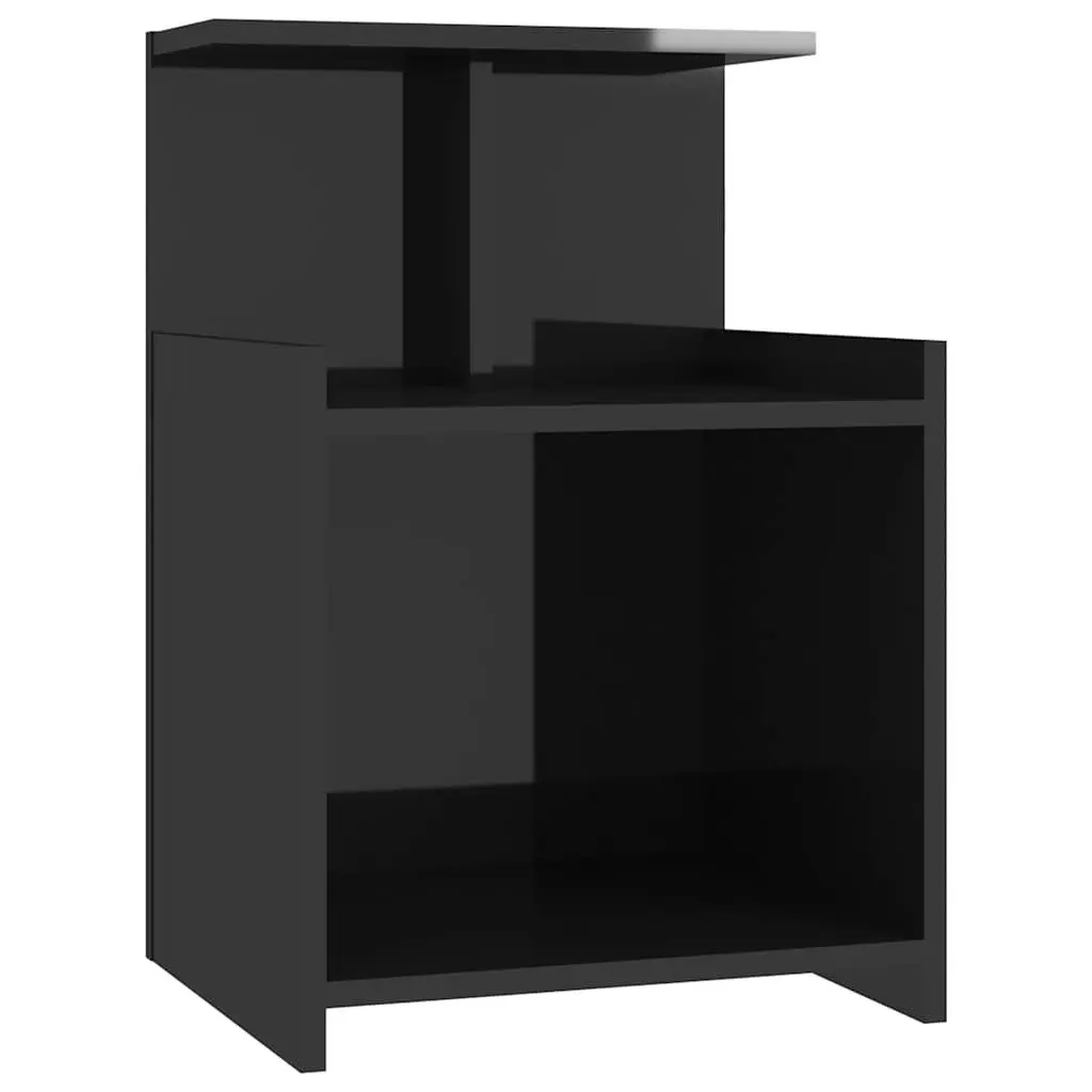Bedside Tables 2pcs High Gloss Black Nightstand Set Sturdy Construction 3 Open Shelves