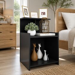 Grey Nightstand Table 40x35x60 cm with 3 Open Shelves for Storage
