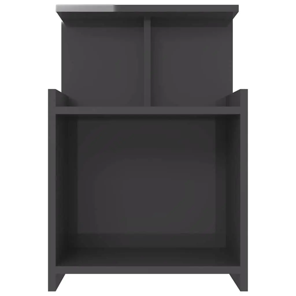Bedside Table Grey High Gloss Nightstand with 3 Open Shelves