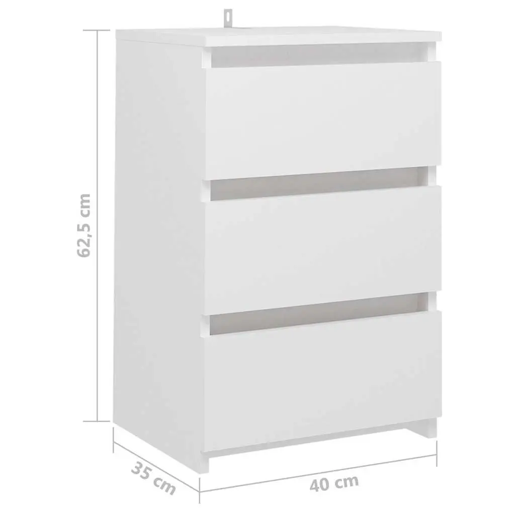 White Bedside Table 3 Drawers Sturdy Bedroom Storage Unit